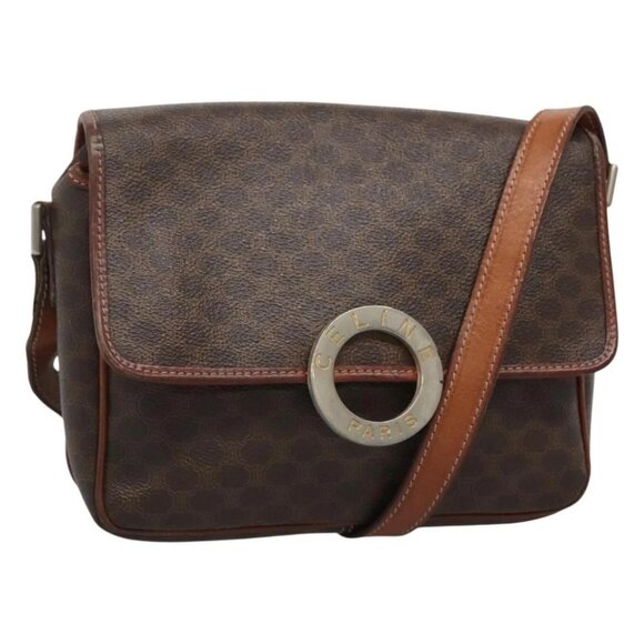CELINE Macadam Canvas Shoulder Bag PVC Leather Brown - Picture 1 of 16